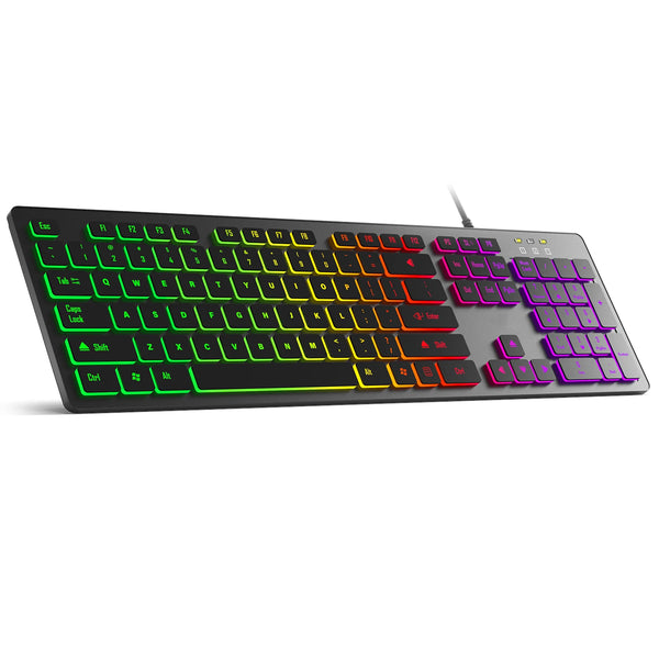 Clavier de jeu pour ordinateur, rétroéclairage RGB, silencieux, filaire, USB, bureau, maison, russe, français, espagnol, allemand, arabe, anglais