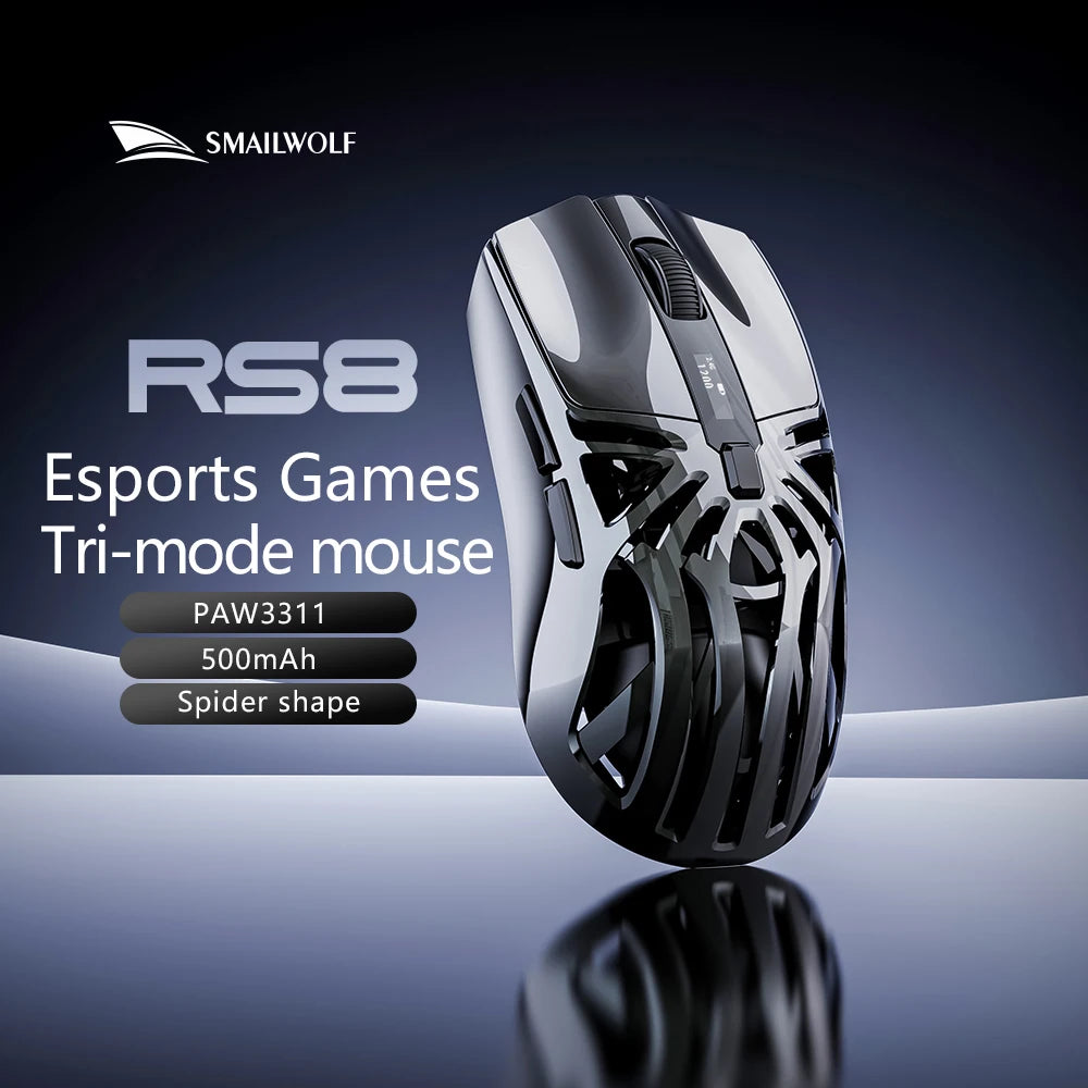 Souris de jeu sans fil Bluetooth SMAILWOLF RS8 2.4g, trois modes, légère, PAW3311, e-sport, taux de retour de 1K, 10000 DPI, ordinateur