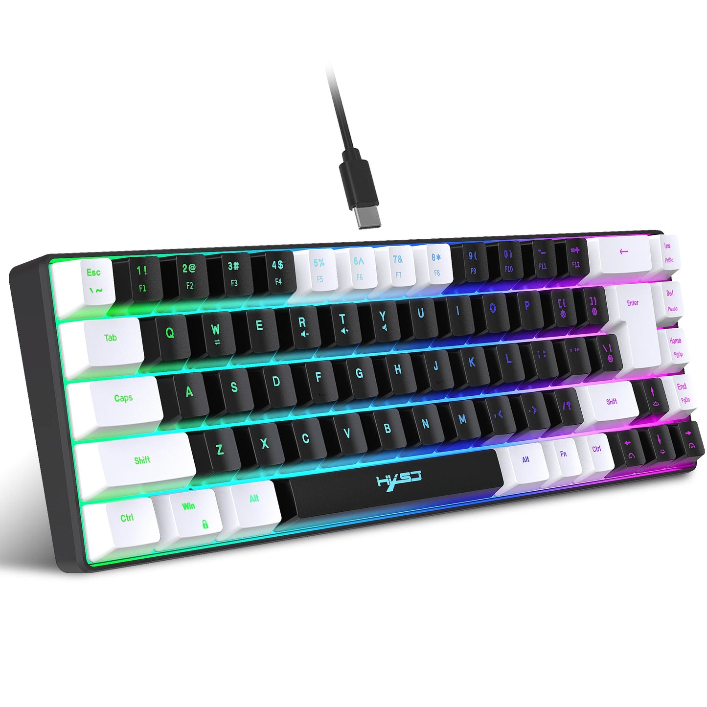 68 touches clavier de jeu USB filaire Portable 20 RGB rétro-éclairage clavier noir et blanc touches pour ordinateurs portables Windows ordinateur