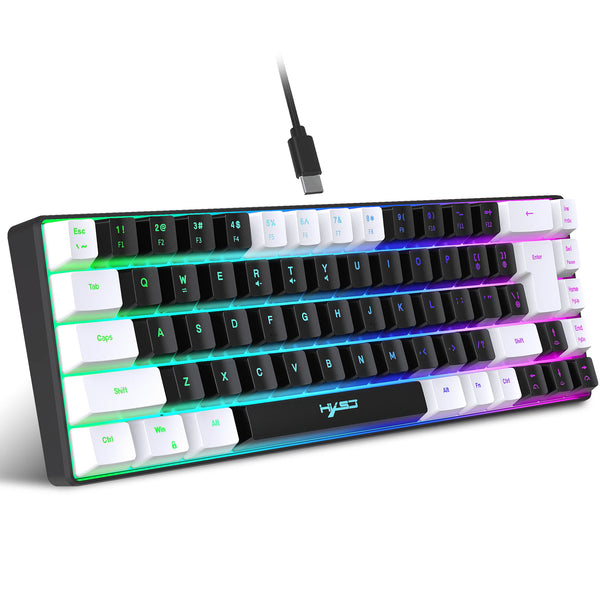 68 touches clavier de jeu USB filaire Portable 20 RGB rétro-éclairage clavier noir et blanc touches pour ordinateurs portables Windows ordinateur