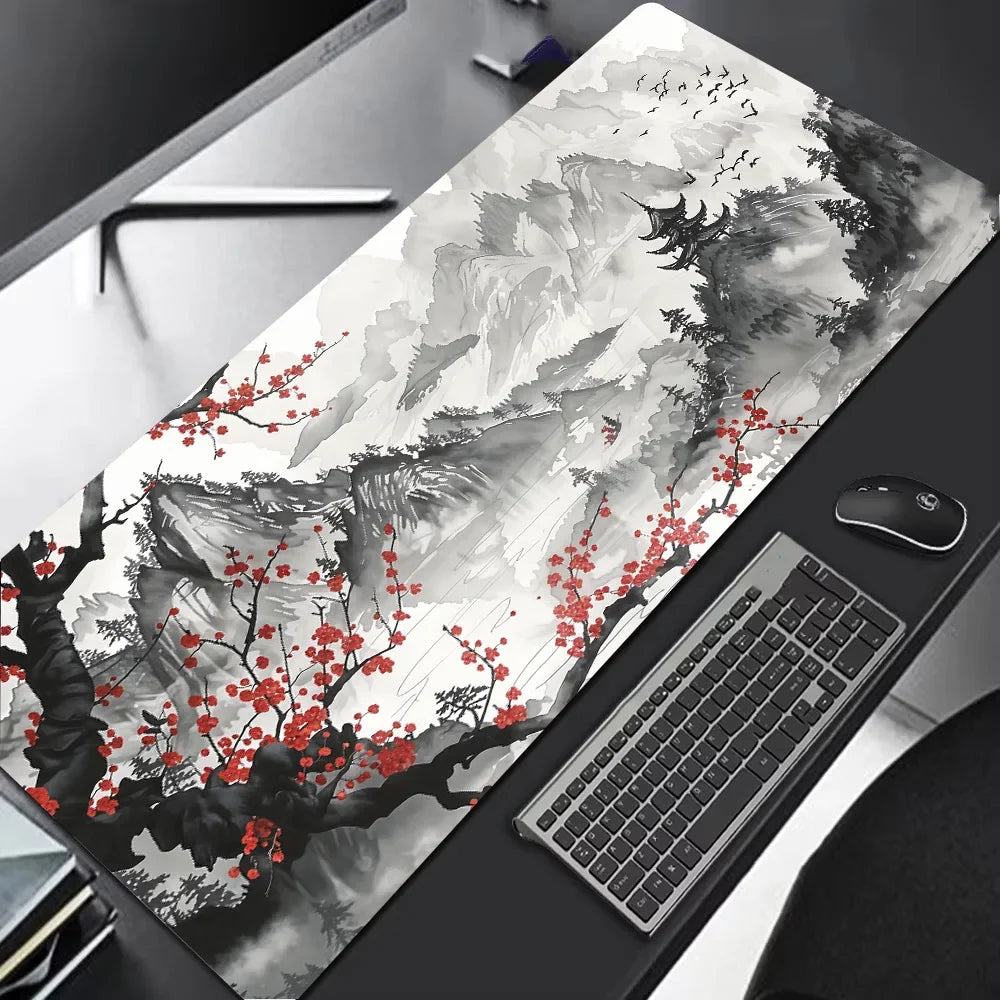 Grand tapis de souris de jeu en caoutchouc antidérapant, paysage Sakura, bord de couture épais et Durable, adapté aux tapis de bureau et de jeu