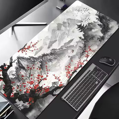 Grand tapis de souris de jeu en caoutchouc antidérapant, paysage Sakura, bord de couture épais et Durable, adapté aux tapis de bureau et de jeu