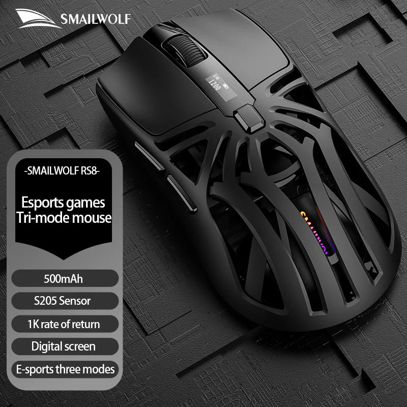 Souris de jeu sans fil Bluetooth SMAILWOLF RS8 2.4g, trois modes, légère, PAW3311, e-sport, taux de retour de 1K, 10000 DPI, ordinateur