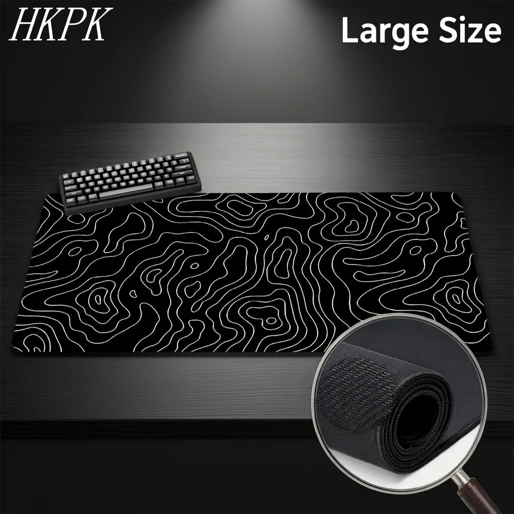Grand tapis de souris noir et blanc, pour jeu, clavier en caoutchouc, abstrait, pour bureau, liquide Strata