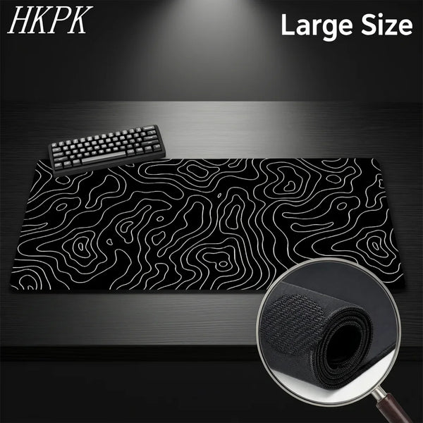 Grand tapis de souris noir et blanc, pour jeu, clavier en caoutchouc, abstrait, pour bureau, liquide Strata