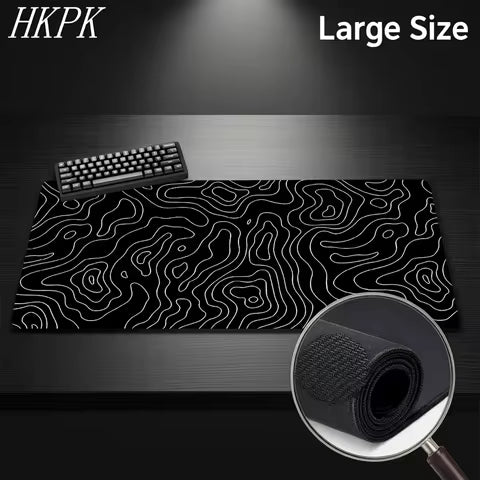 Grand tapis de souris noir et blanc, pour jeu, clavier en caoutchouc, abstrait, pour bureau, liquide Strata
