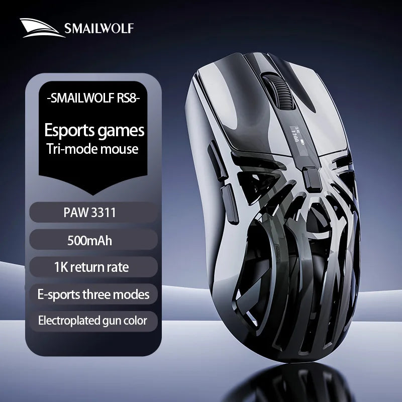 Souris de jeu sans fil Bluetooth SMAILWOLF RS8 2.4g, trois modes, légère, PAW3311, e-sport, taux de retour de 1K, 10000 DPI, ordinateur