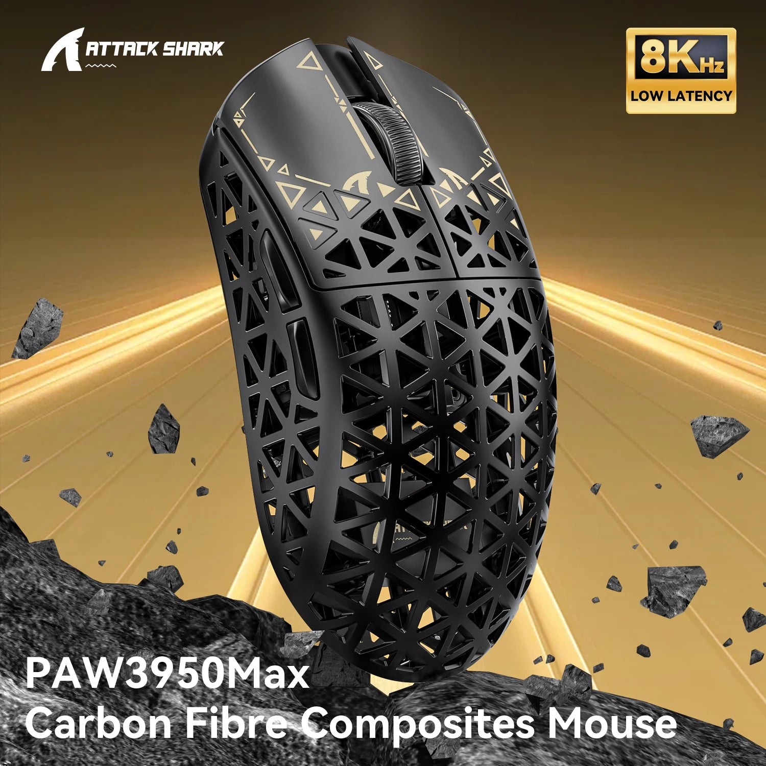 ATTACK SHARK R5 souris de jeu sans fil 8K Ultra fibre de carbone 39g SUPERLIGHT, capteur de jeu PixArt PAW3950MAX, Pol sans fil 8000Hz